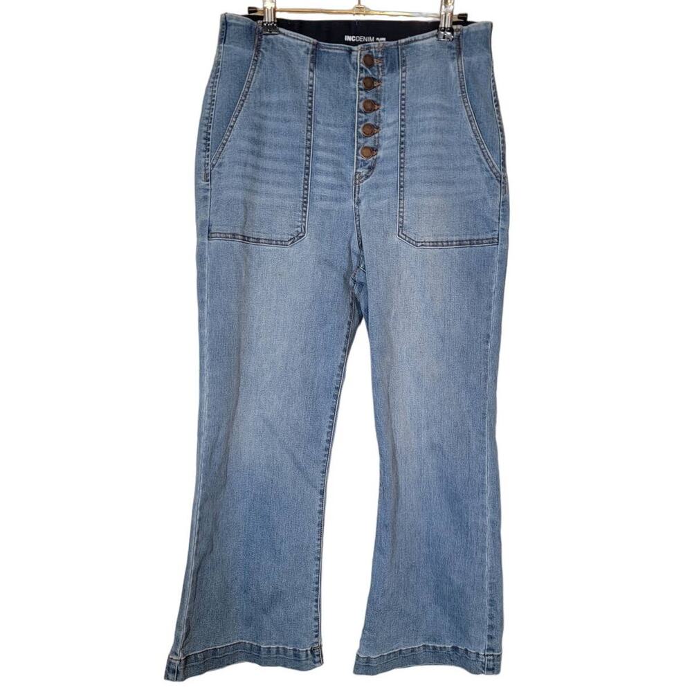 INC denim Women's Flare Bell Bottom Jeans Light Wash Elastic Waist Size 8/29